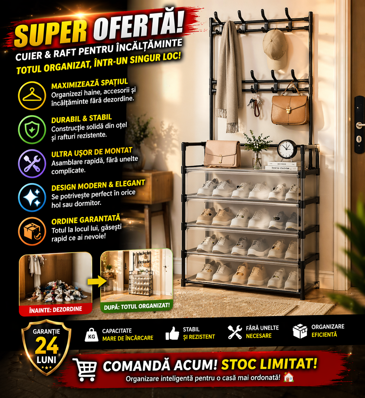 Pantofar + Cuier Metalic - 5 Rafturi
