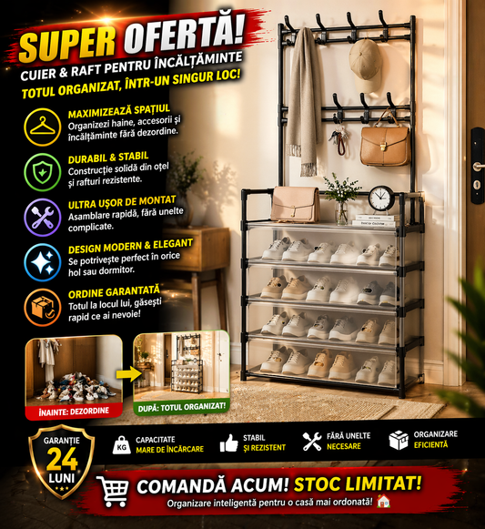 Pantofar + Cuier Metalic - 5 Rafturi
