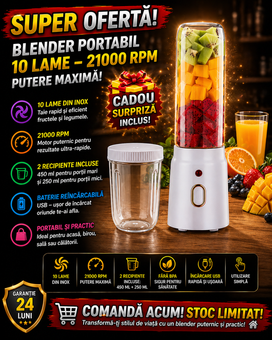 Mini Blender Portabil cu 2 Recipiente ( 450 ml + 250 ml )