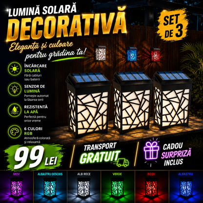 SET 3 Lumini Solare Colorate Decorative