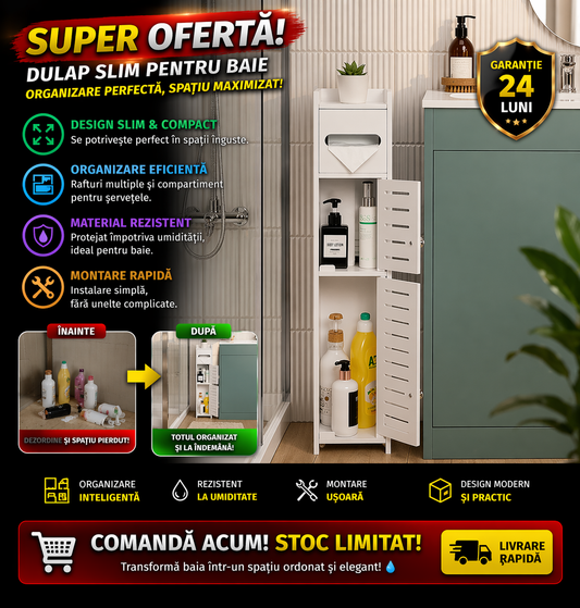 Dulap pentru Baie cu Suport de Hartie