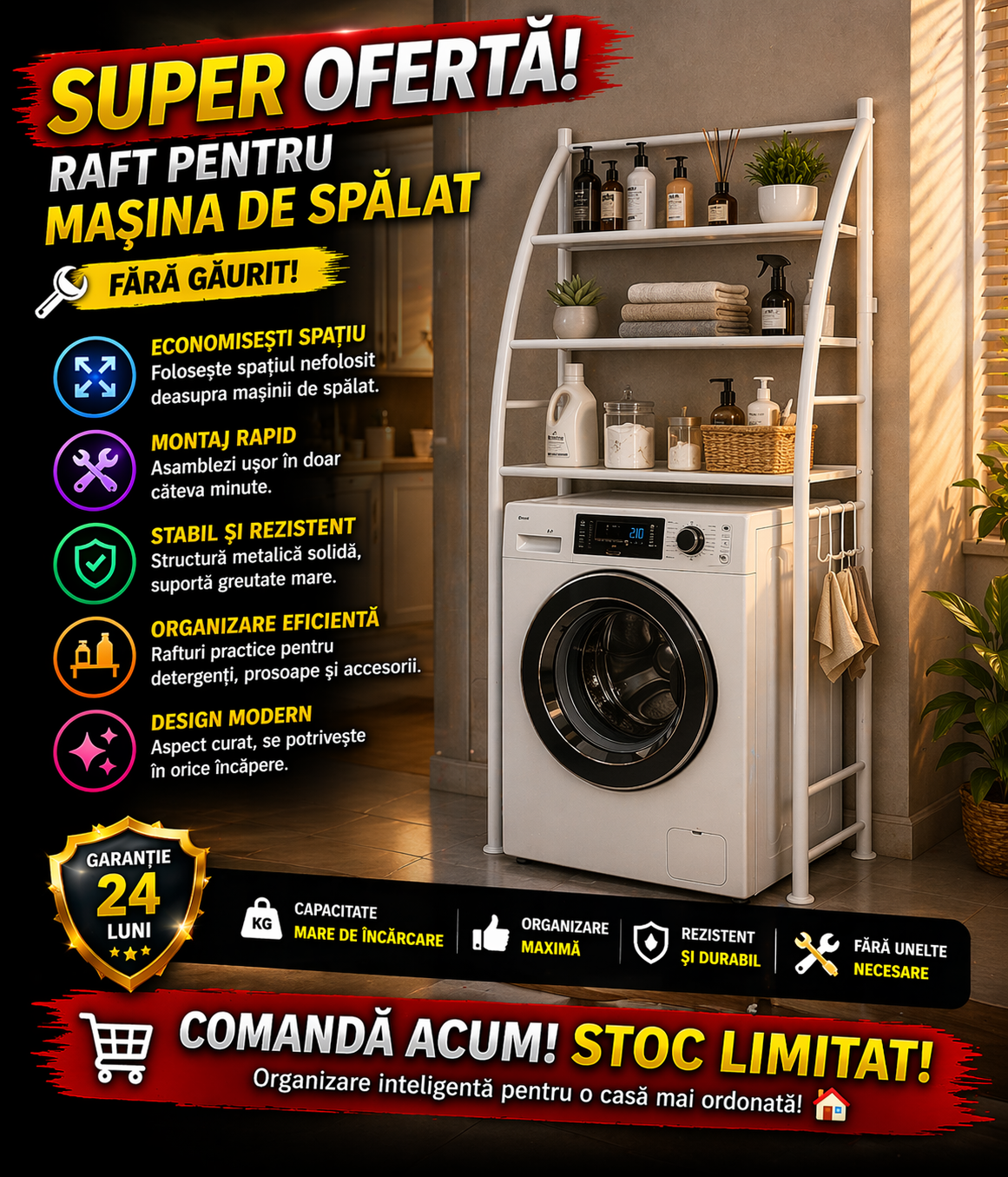 Raft Depozitare pentru Baie - Masina de Spalat