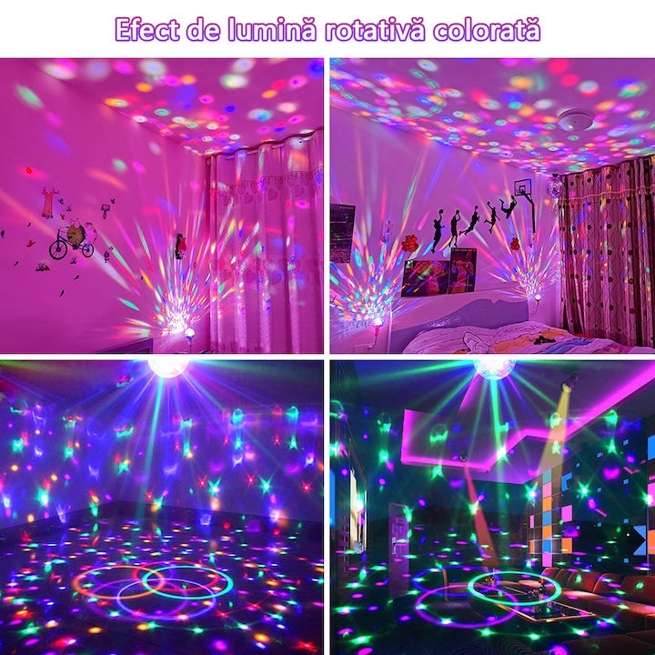 Bec rotativ LED Multicolor 3W cu Boxa Bluetooth + Adaptor pentru priza