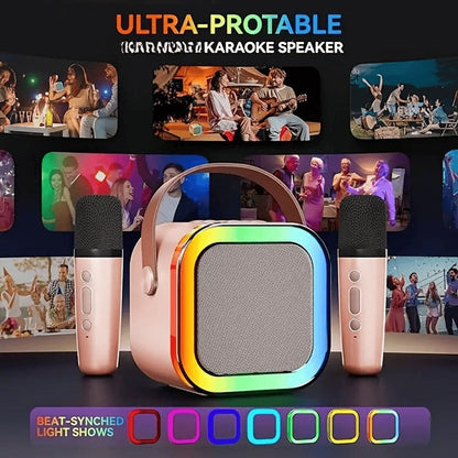Set Boxa Karaoke cu 2 Microfoane Wireless, Bluetooth