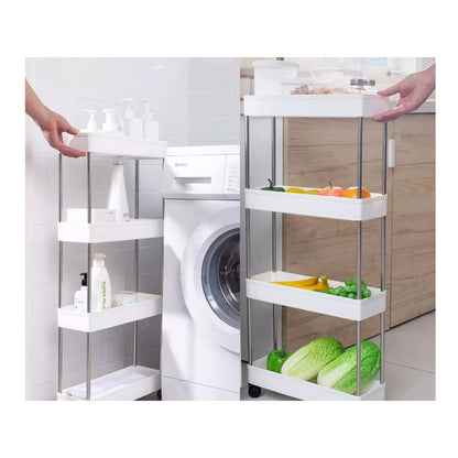 Suport Depozitare cu 4 Rafturi Tip Carucior pentru Baie sau Bucatarie