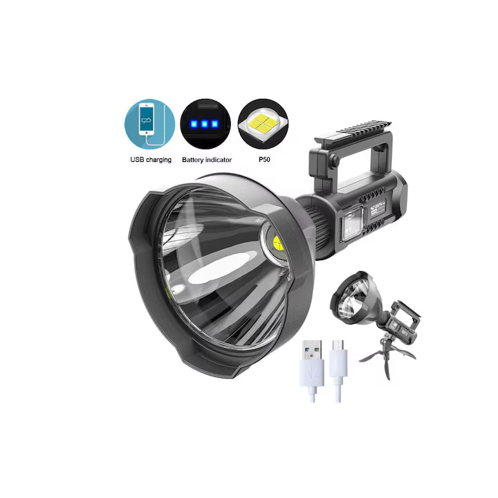 Lanterna Profesionala cu Trepied, Raza de actiune 800 M, 4 moduri de iluminare, Functie Powerbank